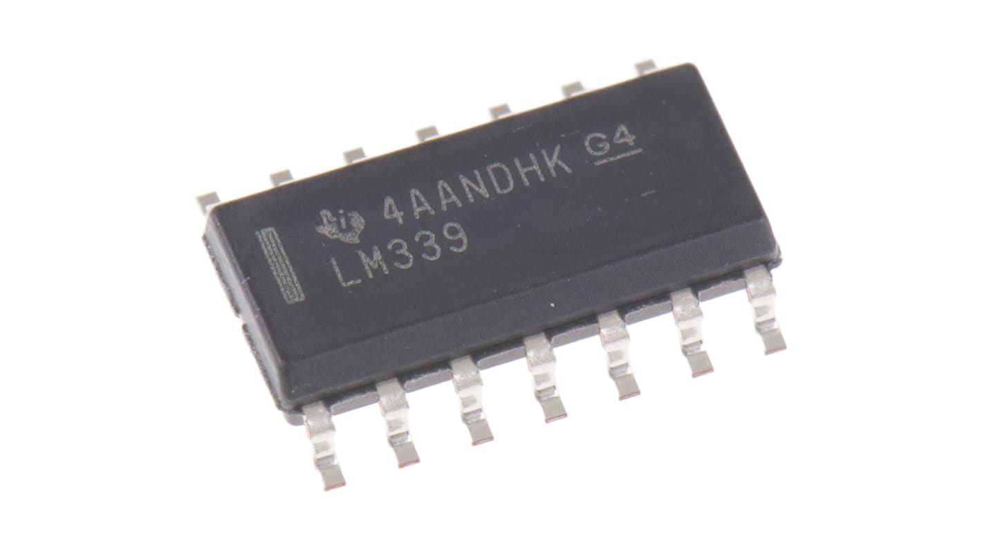 Texas Instruments 通用比较器芯片, SOIC, 贴片安装, 双/单电源, 4通道, 1.3μs响应