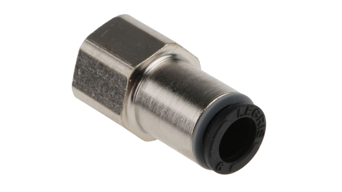 Legris LF3000 Series Straight Threaded Adaptor, G 1/8 Female to Push In 6 mm, Threaded-to-Tube Connection Style