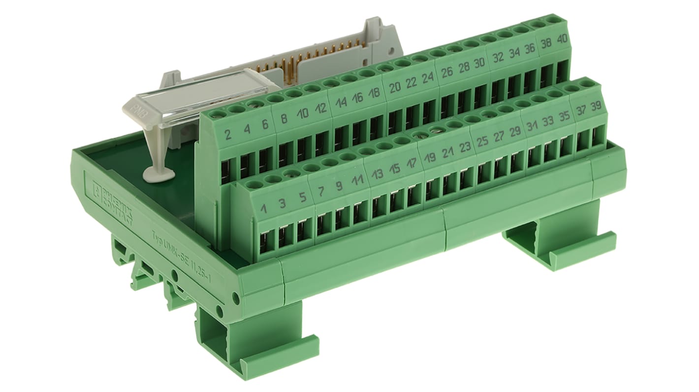 Phoenix Contact 扁平排线接口模块, 公插, 40p, DIN导轨安装, 24 → 12 AWG, 1A, 50 V 交流，60 V 直流