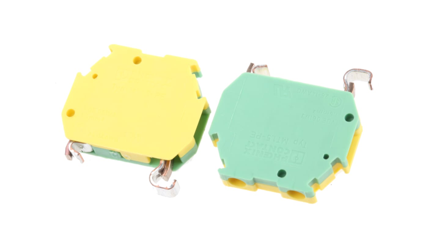Phoenix Contact 2-Way MT1.5-PE Earth Terminal Block, 26 → 16 AWG Wire, Screw Down, Polyamide Housing