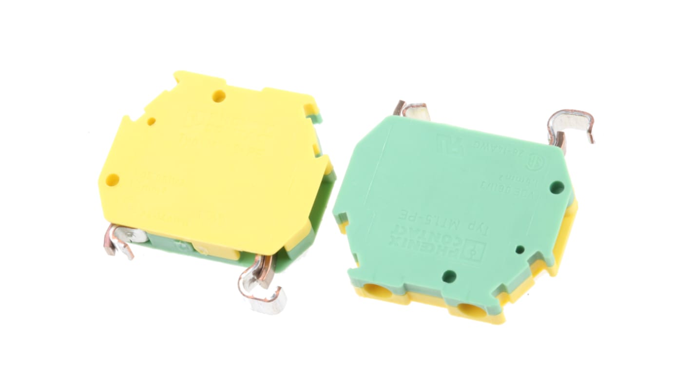 Phoenix Contact 2-Way MT1.5-PE Earth Terminal Block, 26 → 16 AWG Wire, Screw Down, Polyamide Housing