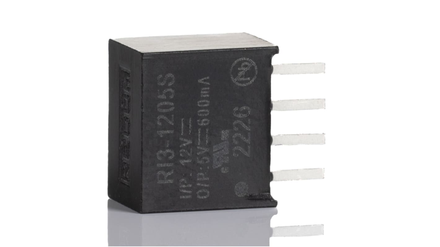 Recom DC-DC Converter, 5V dc/ 600mA Output, 12 V dc Input, 3W, Through Hole, +85°C Max Temp -40°C Min Temp