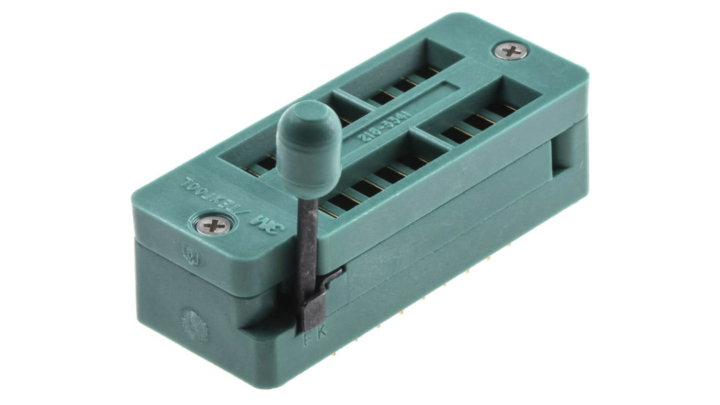 3M, Textool 2.54mm Pitch Vertical 18 Way, Through Hole Closed Frame ZIF IC Dip Socket, 1A