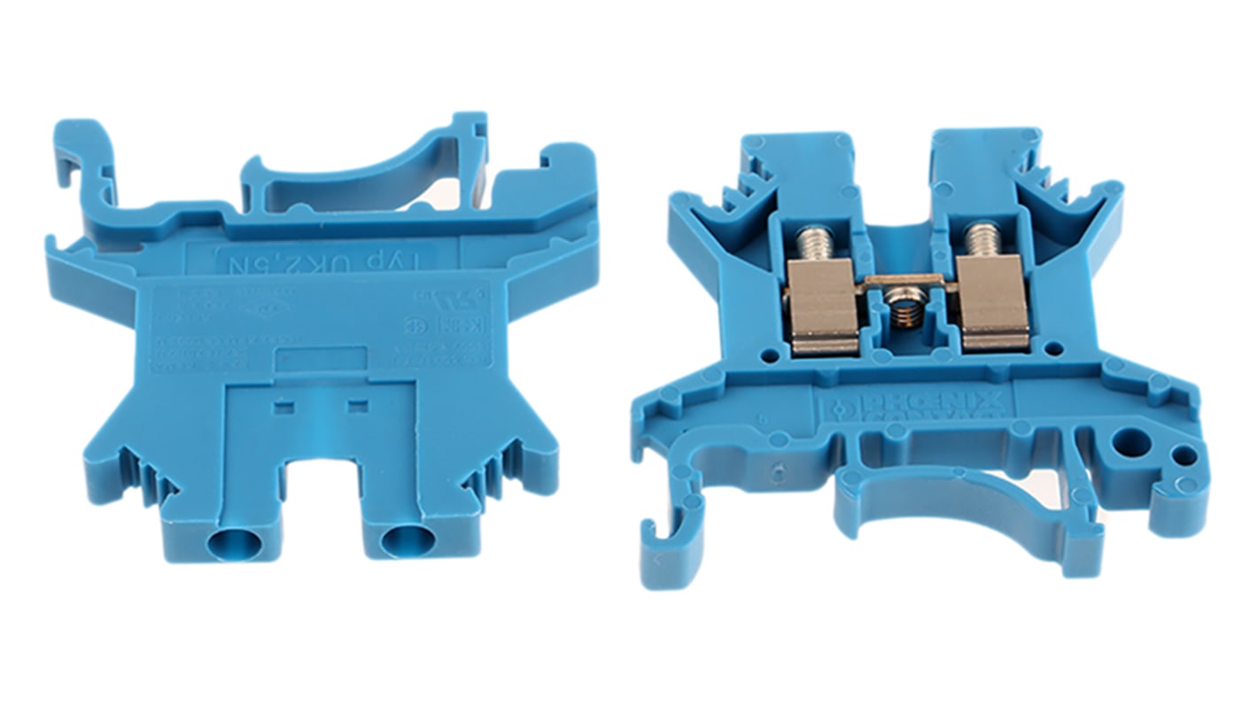 Phoenix Contact UK Series Blue Feed Through Terminal Block, 0.2 → 2.5mm², Single-Level, Screw Down Termination,