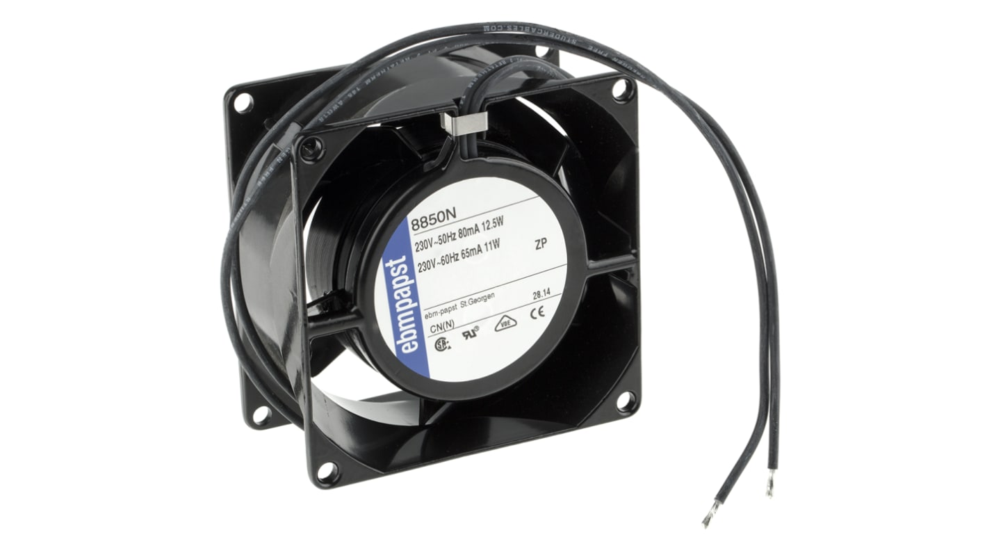 Ventilateur axial 8000 N ebm-papst 230 V ac, 37m³/h, 80 x 80 x 38mm, 12.5W