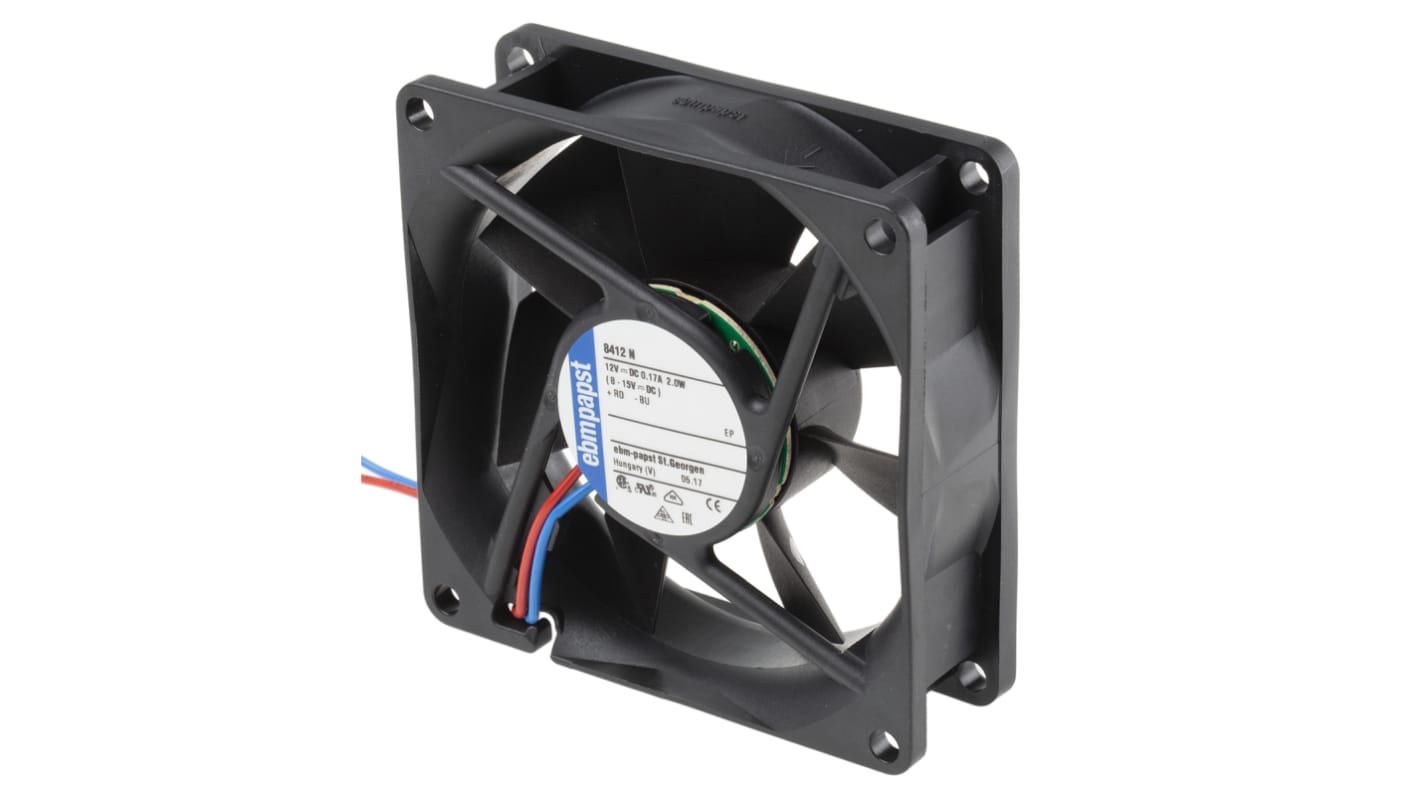 ebm-papst 直流轴流风机, 12 V dc电源, 69m³/h, 2W, 最大170mA, 3100rpm, 80 x 80 x 25mm, 8400 N系列