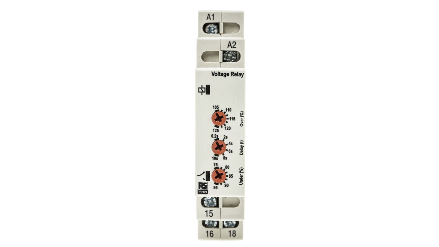 RS PRO 过压/电压继电器, 单相, DIN导轨安装, SPDT, 可感应48 → 63Hz