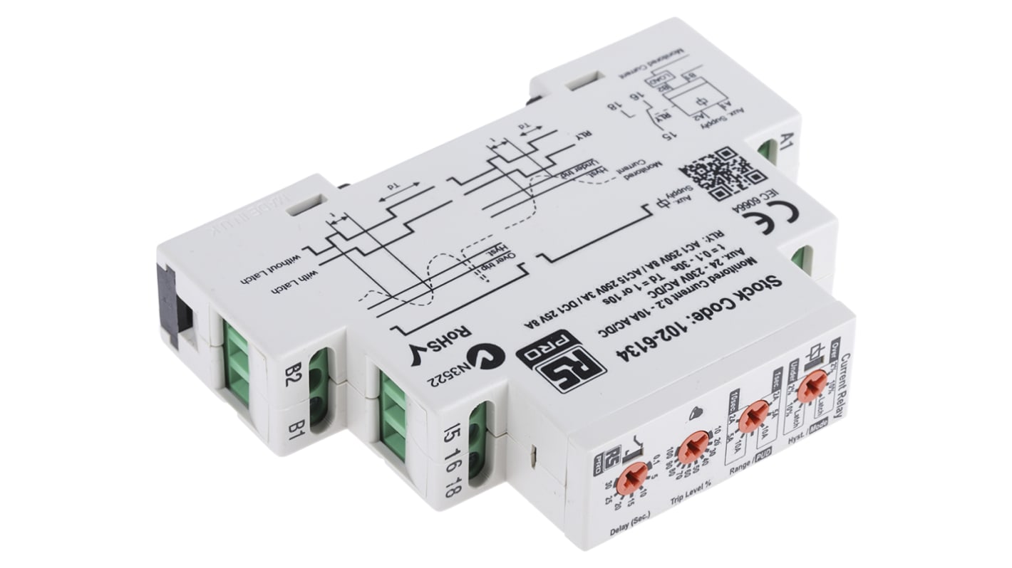 RS PRO Current Monitoring Relay, 1 Phase, SPDT, DIN Rail