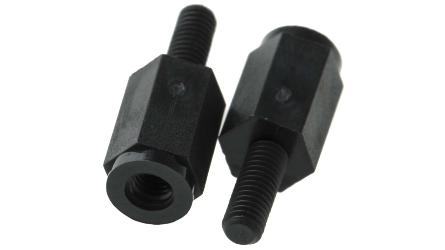 HTSN-M3-10-6-2, 10mm High Nylon Threaded Hex Spacer 6mm Wide with 8mm Bolt Length for M3 Thread