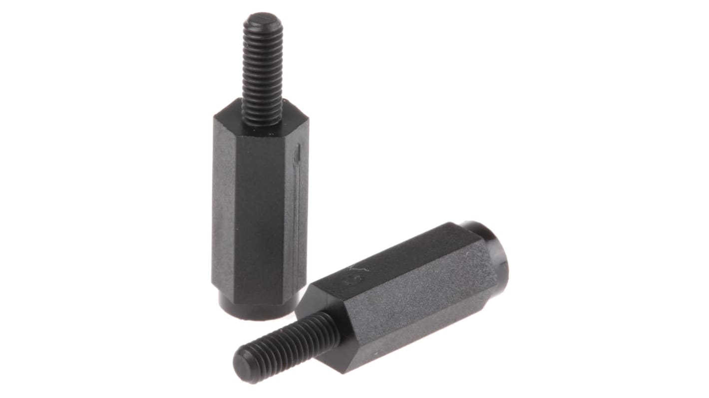 HTSN-M3-15-6-2, 15mm High Nylon Threaded Hex Spacer 6mm Wide with 8mm Bolt Length for M3 Thread