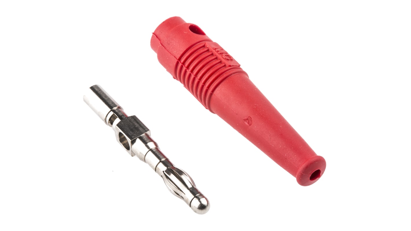 Staubli Red Male Banana Plug, 4 mm Connector, Solder Termination, 32A, 30 V, 60V dc, Nickel Plating