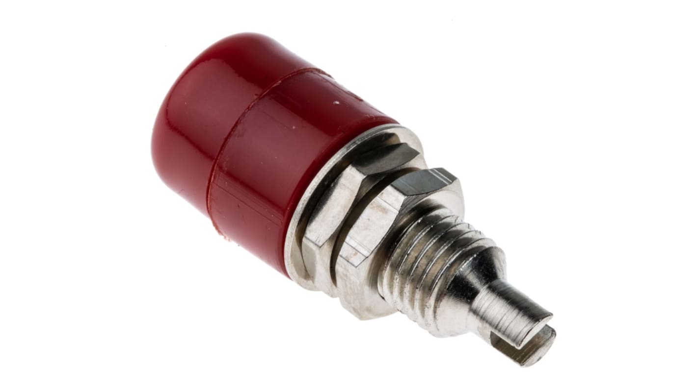 Schutzinger Red Female Banana Socket, 4 mm Connector, Solder Termination, 20A, 30 V ac, 60V dc, Nickel Plating