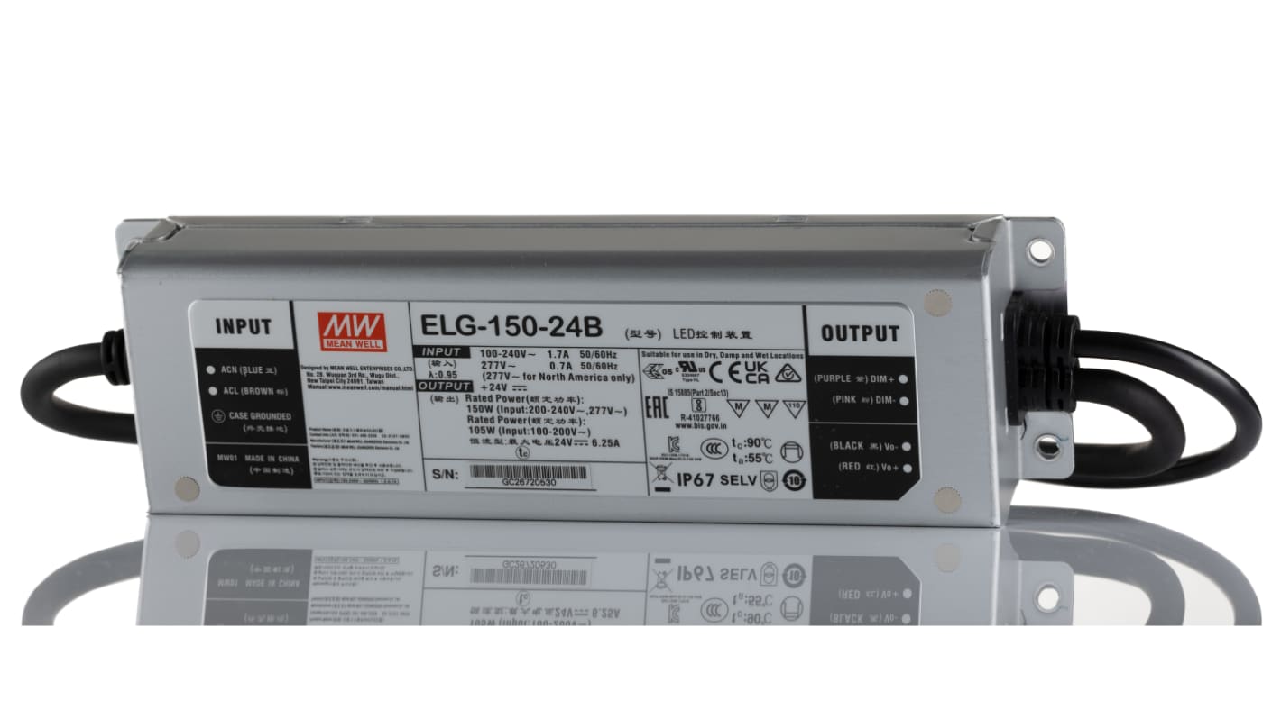 Budič LED, řada: ELG-150 ELG-150-24B 24V 6A 150W IP67 konstantní proud / konstantní napětí MEAN WELL