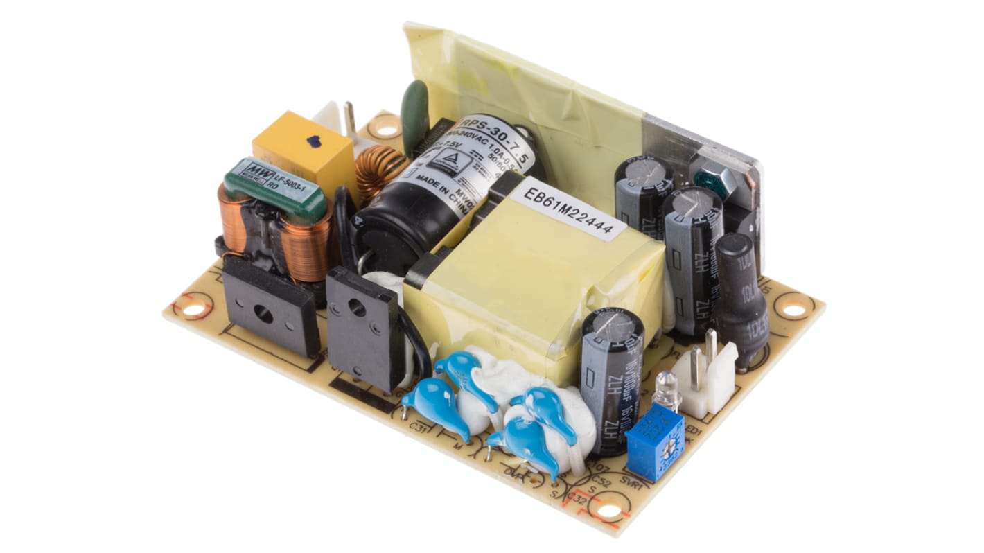 MEAN WELL Switching Power Supply, RPS-30-7.5, 7.5V dc, 4A, 30W, 1 Output, 80 → 264V ac Input Voltage