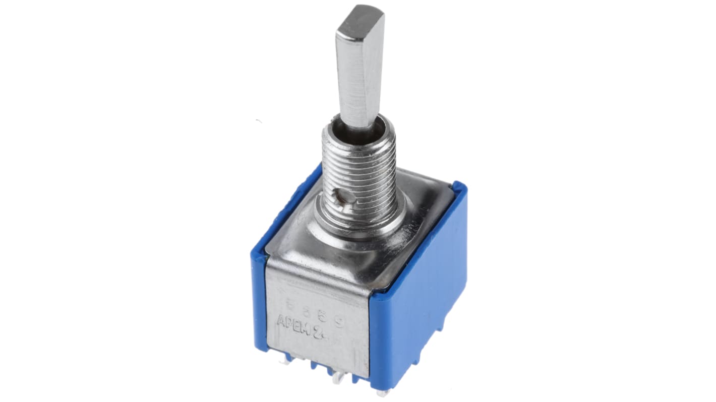 APEM Toggle Switch, Panel Mount, On-Off-On, 3PDT, Solder Terminal