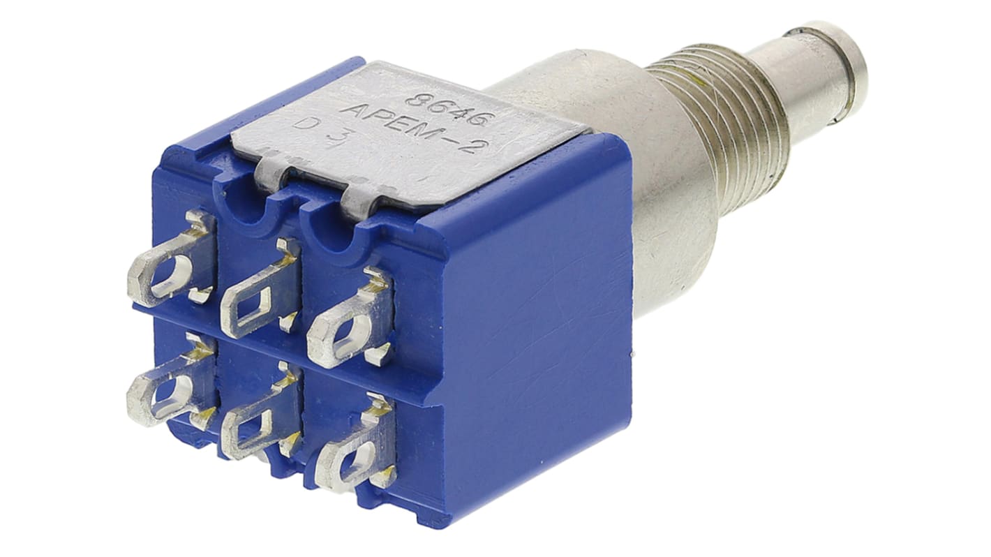 Interruttore a pulsante miniaturizzato APEM, A ritenuta, DPDT, , 4 A a 30 V c.c. Montaggio a pannello
