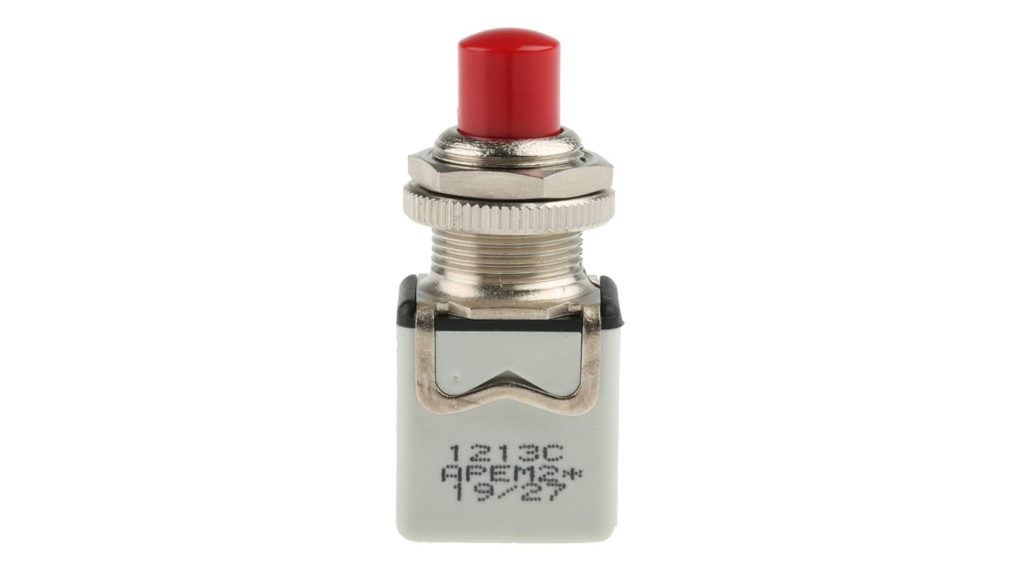 APEM Push Button Switch, Momentary, Panel Mount, 12.2mm Cutout, SPST, 250V ac