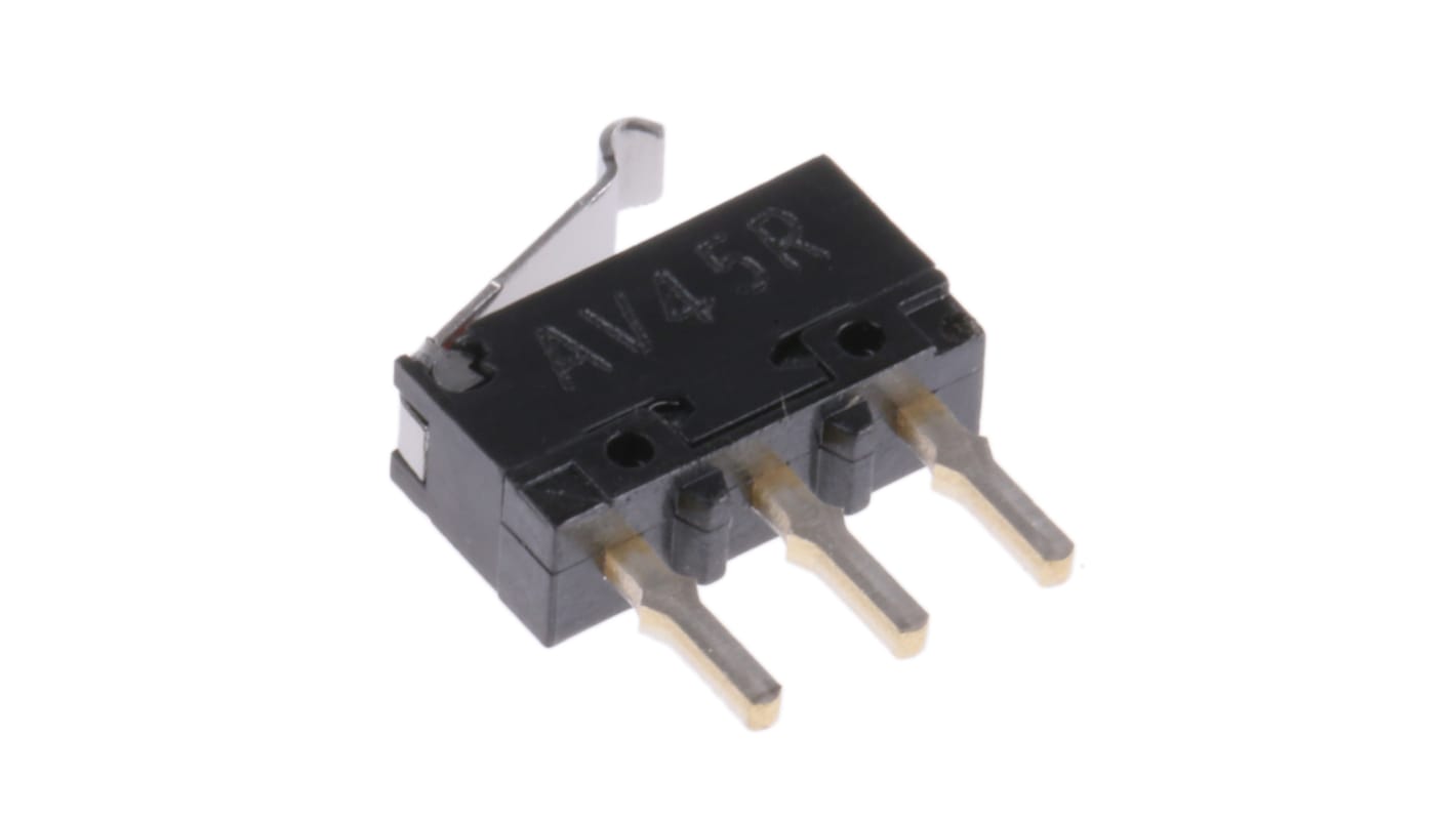 Panasonic Mikroschalter Rollenhebel-Betätiger Lötanschluss, 100 mA @ 30 V dc, 1-poliger Wechsler 0,29 N -25°C - +80°C
