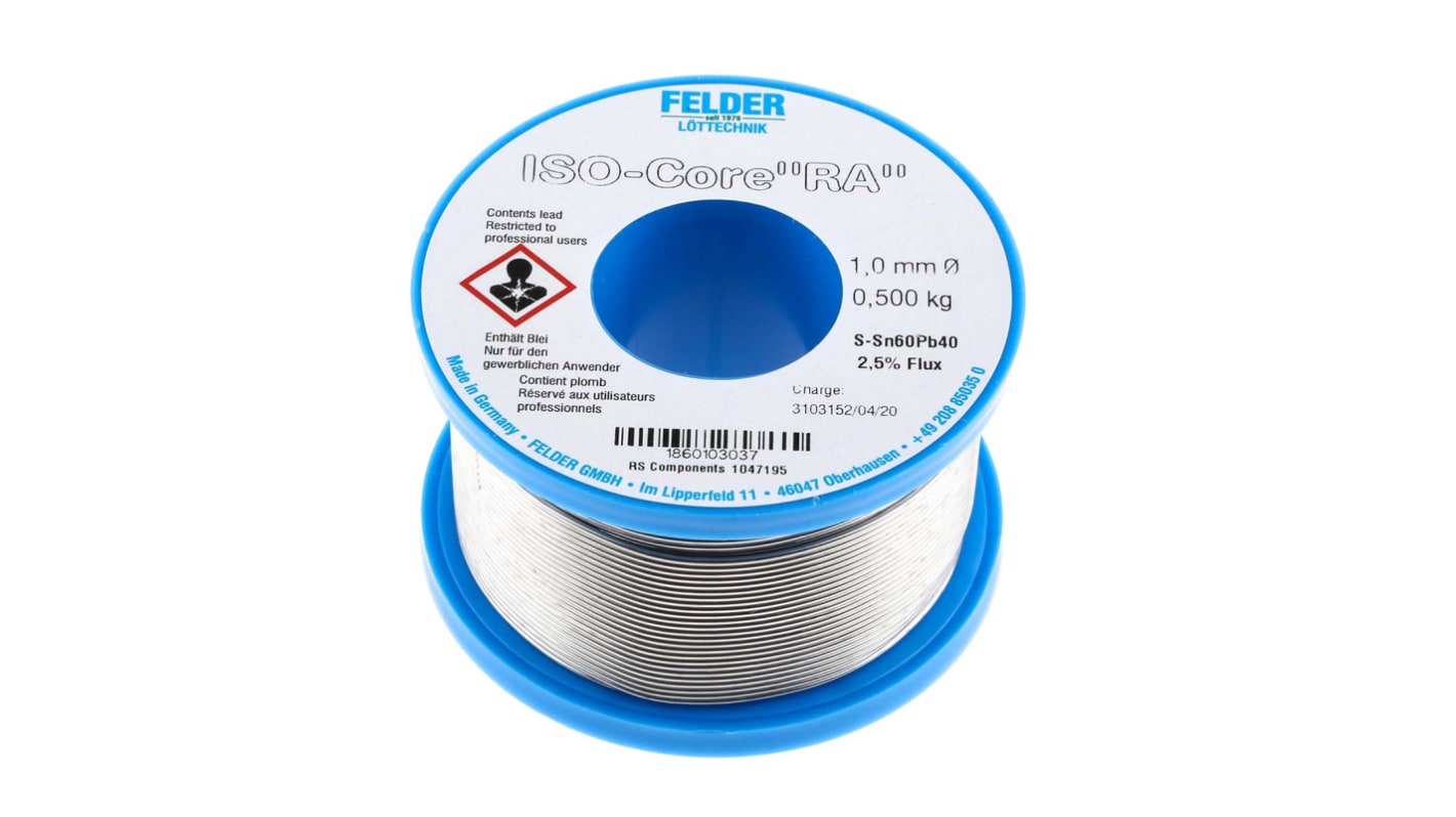 Lega saldante con piombo Felder Lottechnik, Ø 1mm, punto fusione 183°C, 500g