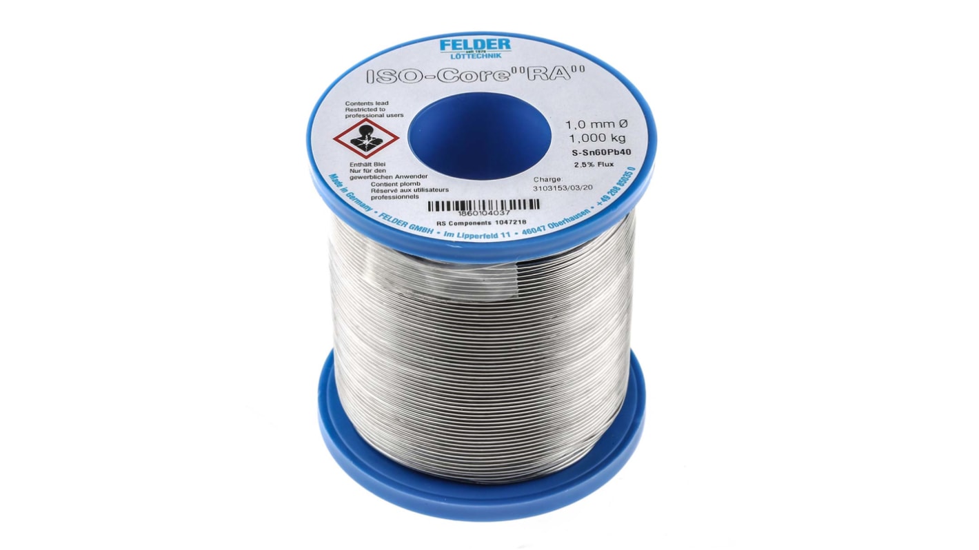 Fil à souder Felder Lottechnik 1mm, 1000g, Plomb 40%, Etain 60%, fusion à 183°C