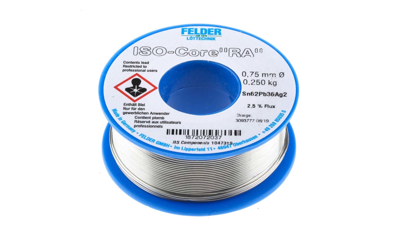 Lega saldante con piombo Felder Lottechnik, Ø 0.75mm, punto fusione 179°C, 250g