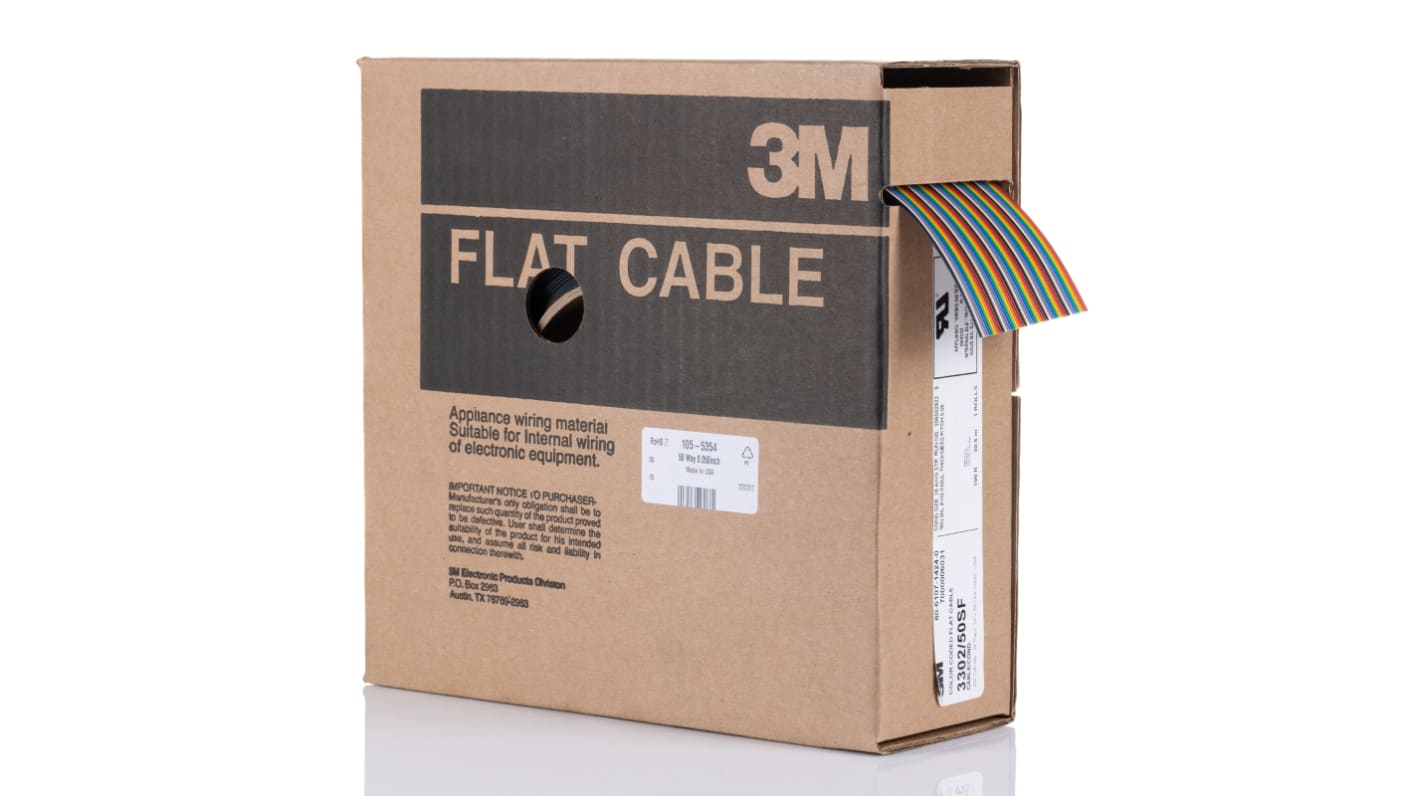 3M 3302 Series Flat Ribbon Cable, 50-Way, 1.27mm Pitch, 30m Length