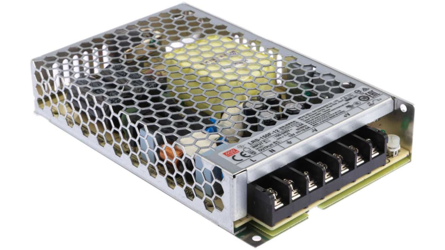 MEAN WELL Switching Power Supply, LRS-150F-12RS, 12V dc, 12.5A, 150W, 1 Output, 120 → 370 V dc, 85 → 264