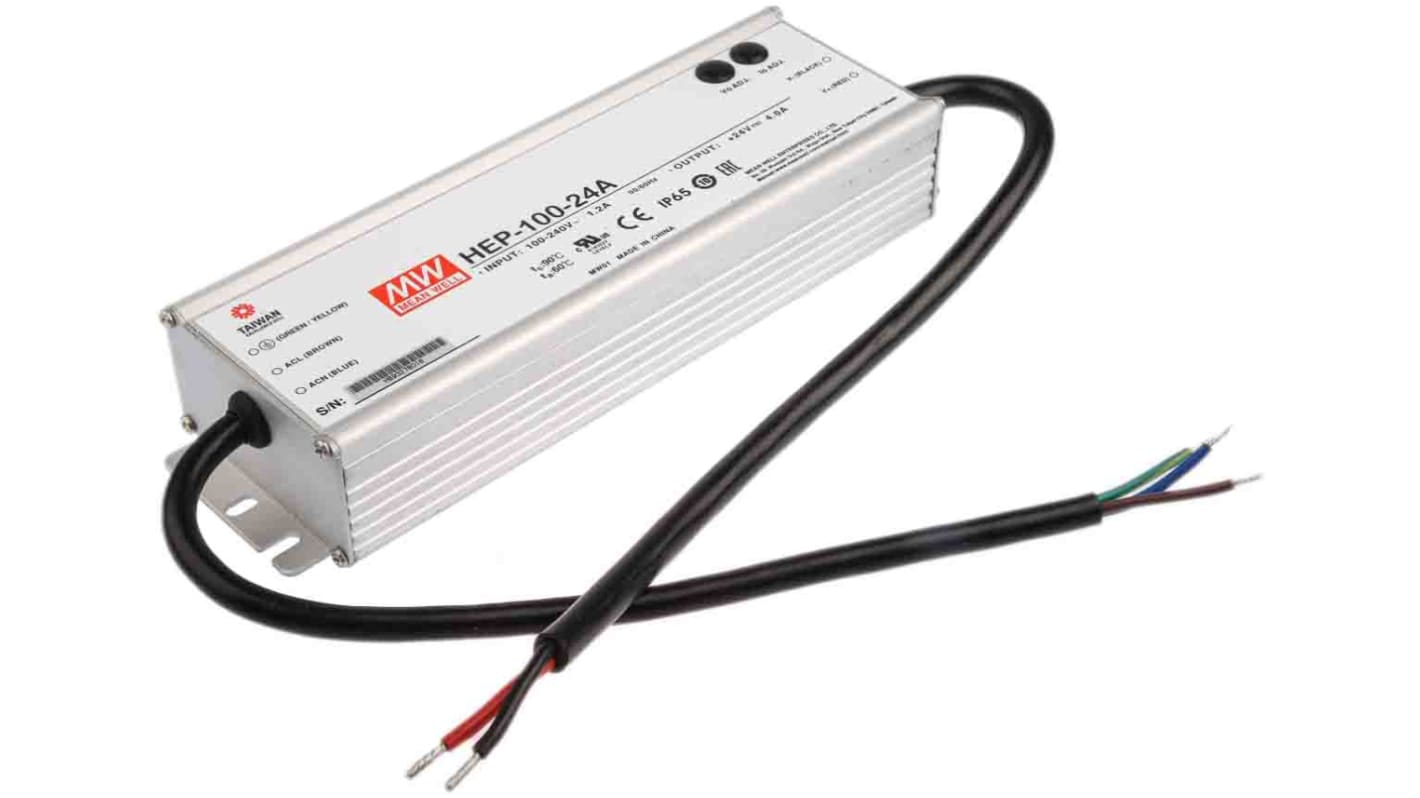 MEAN WELL Switching Power Supply, HEP-100-24A, 24V dc, 4A, 96W, 1 Output, 127 → 431 V dc, 90 → 305 V ac