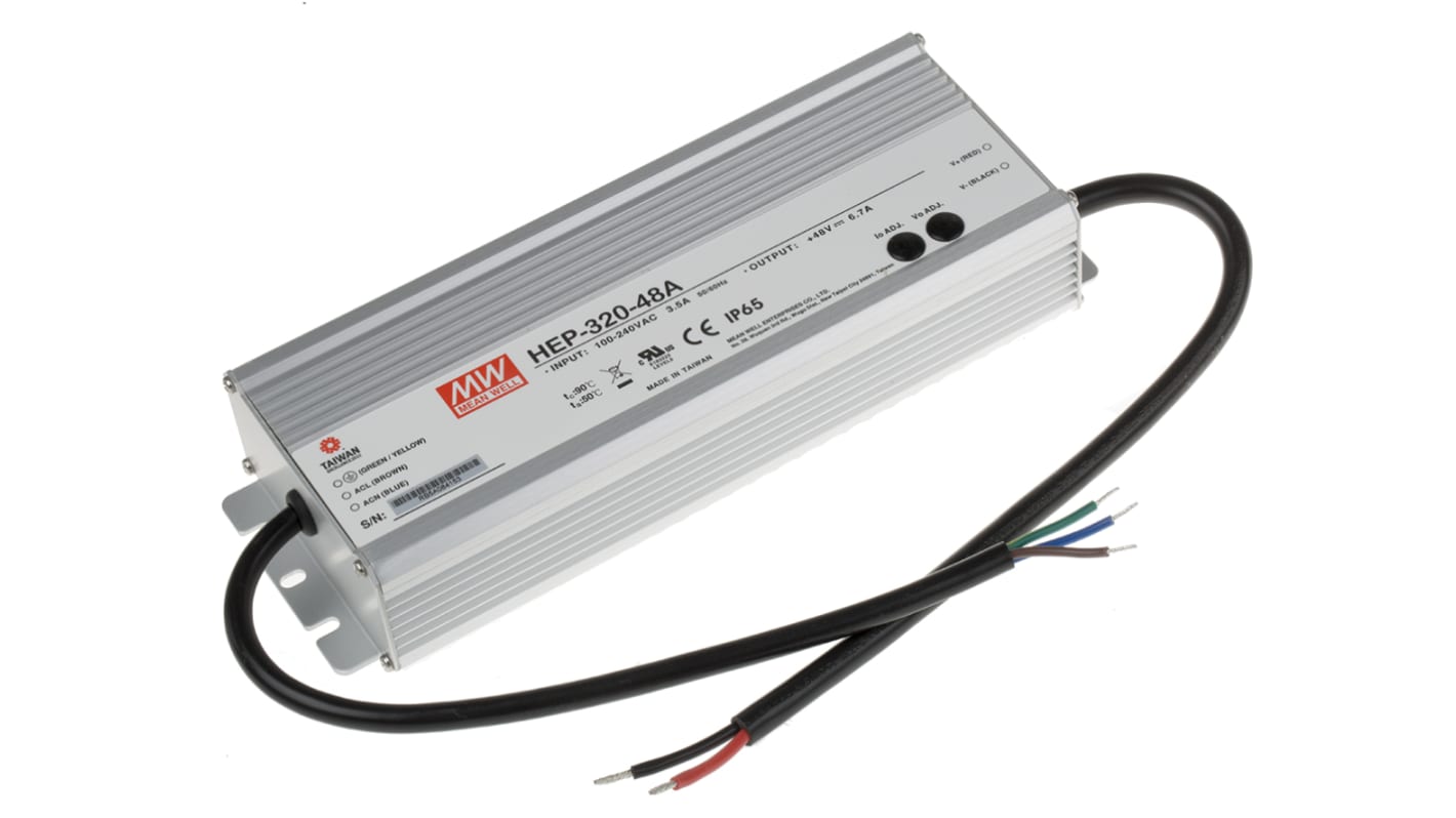 Alimentatore switching MEAN WELL HEP-320-48A, 321.6W, ingresso 127 → 431 V dc, 90 → 305 V ac, uscita 48V