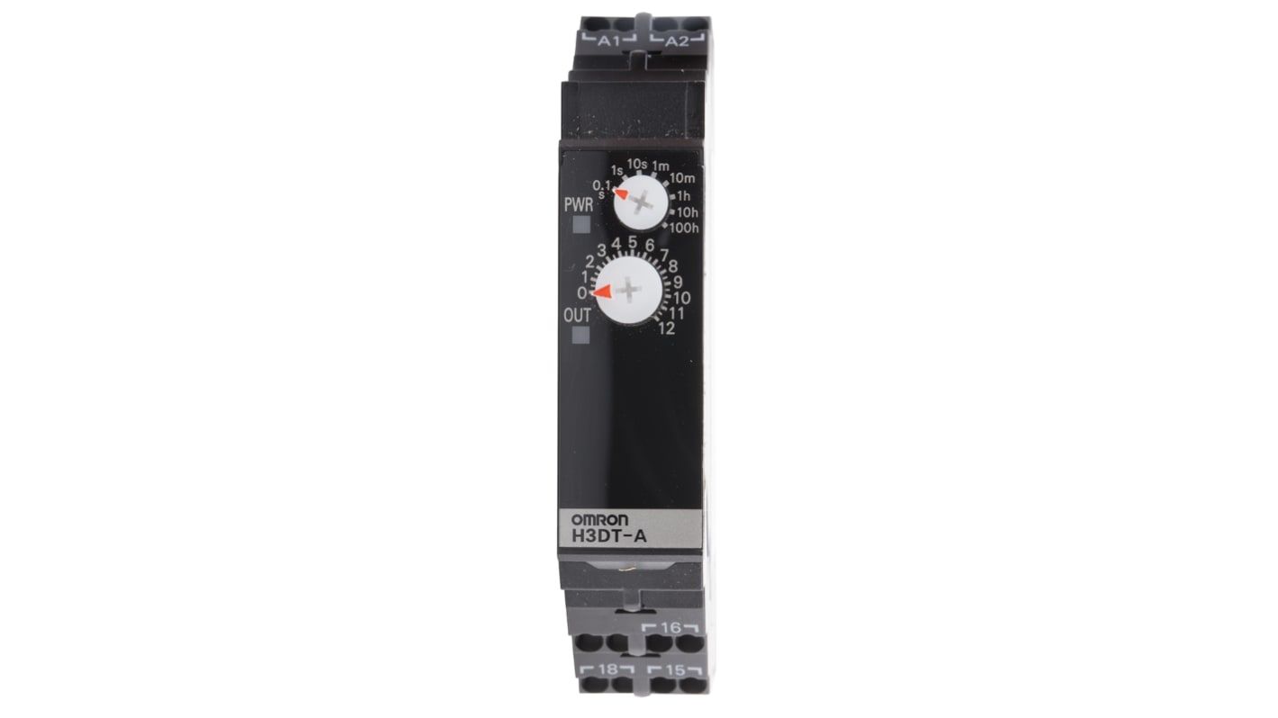 Omron H3DT Series DIN Rail Mount Timer Relay, 24 → 240V ac/dc, 2-Contact, 0.1 s → 1200 h, 1-Function, SPDT