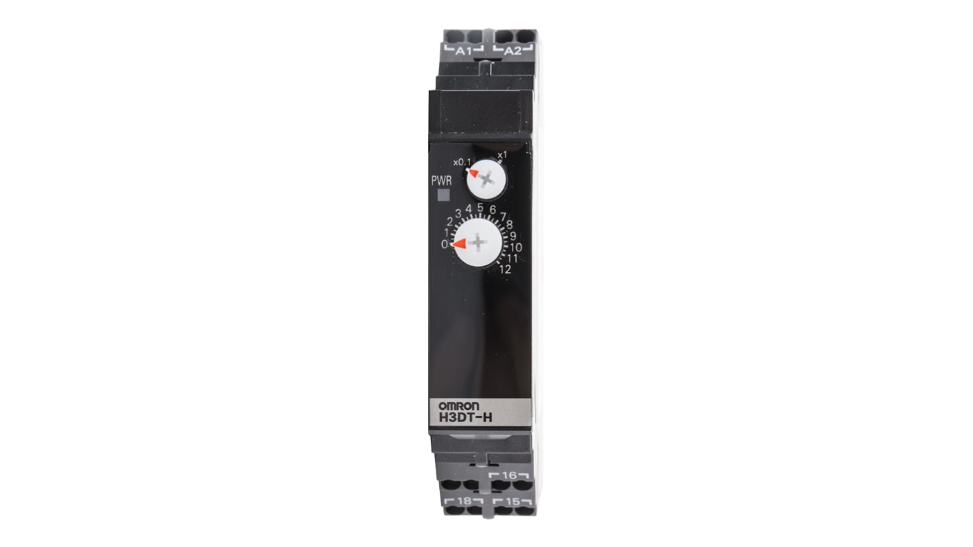 Relais temporisé Omron H3DT, 200 → 240V c.a., Rail DIN, 2 contacts