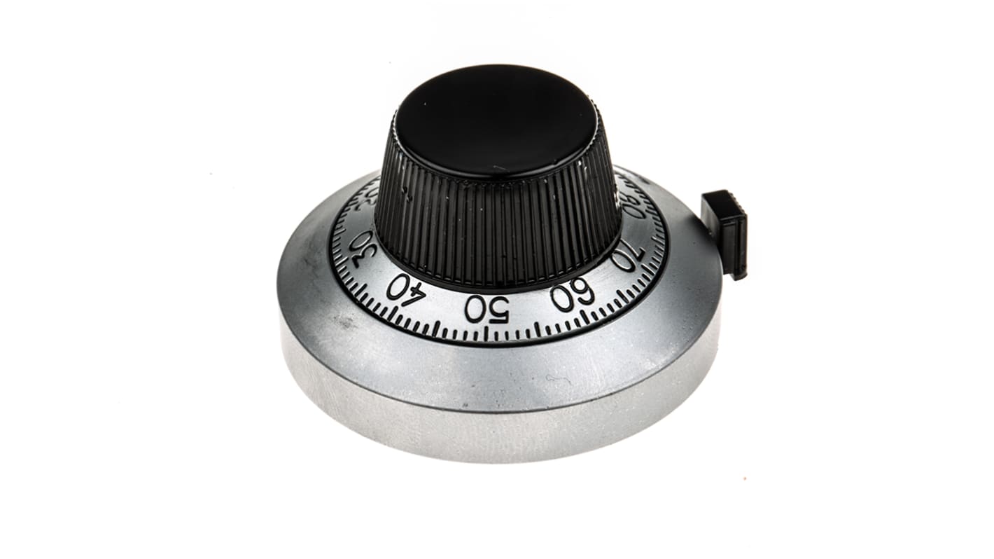 Vishay 46mm Silver Potentiometer Knob for 6.35mm Shaft Splined, 21A11B10