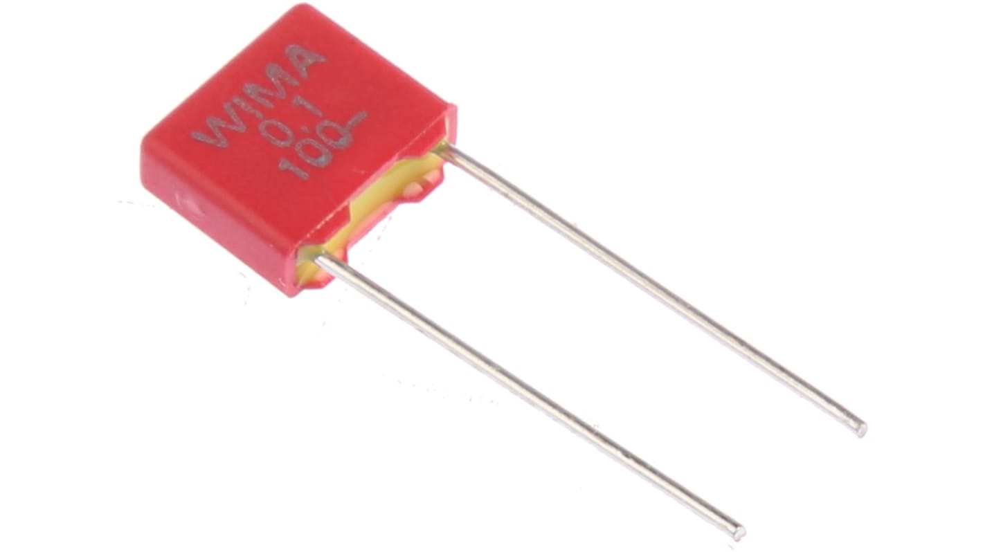 WIMA MKS2 Polyester Film Capacitor, 63 V ac, 100 V dc, ±10%, 100nF, Through Hole