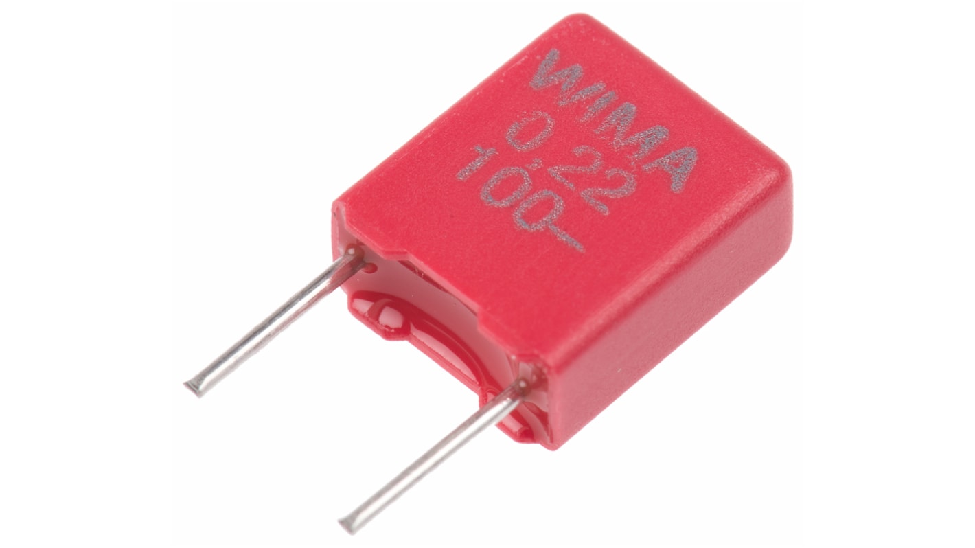 WIMA MKS2 Folienkondensator 220nF ±10% / 63 V ac, 100 V dc, THT Raster 5mm