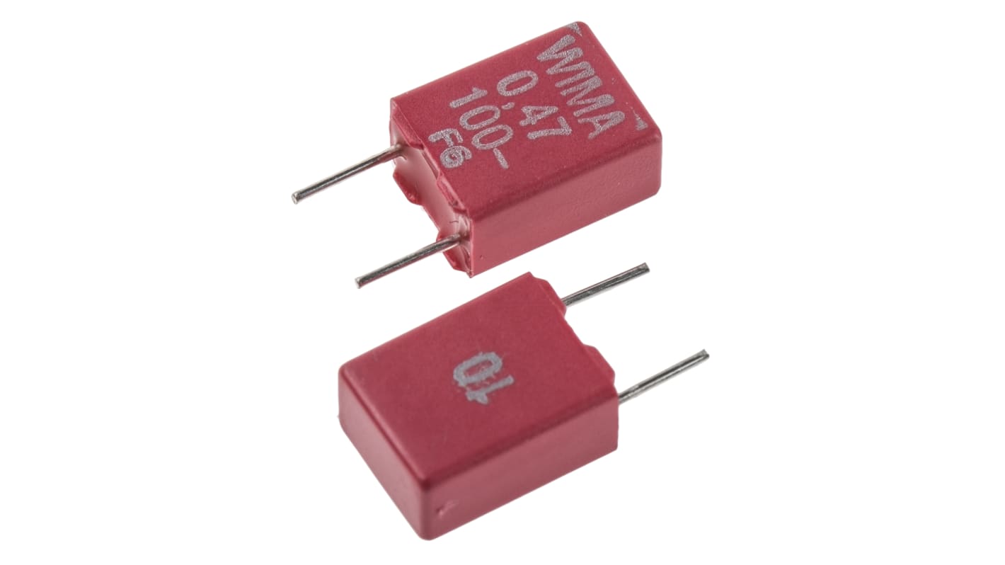 WIMA MKS2 Polyester Film Capacitor, 63 V ac, 100 V dc, ±10%, 470nF, Through Hole