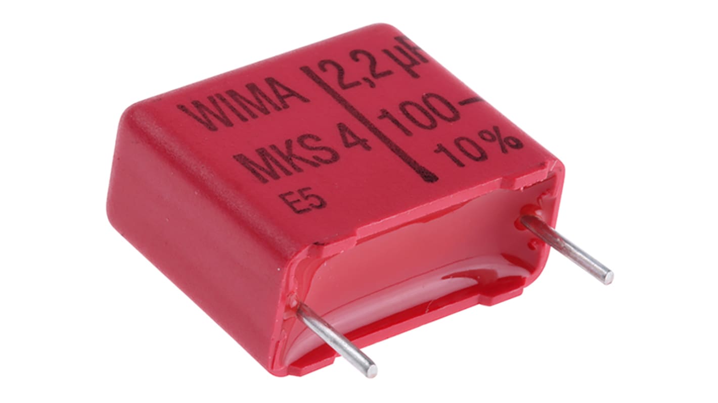 WIMA MKS4 Polyester Film Capacitor, 63 V ac, 100 V dc, ±10%, 2.2μF, Through Hole