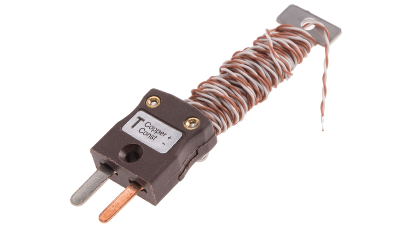 RS PRO T型外露结点热电偶, 探头Φ1/0.2mm x 2m, 可测+220°C, 线长2m, 微型插头接端, PFA探头