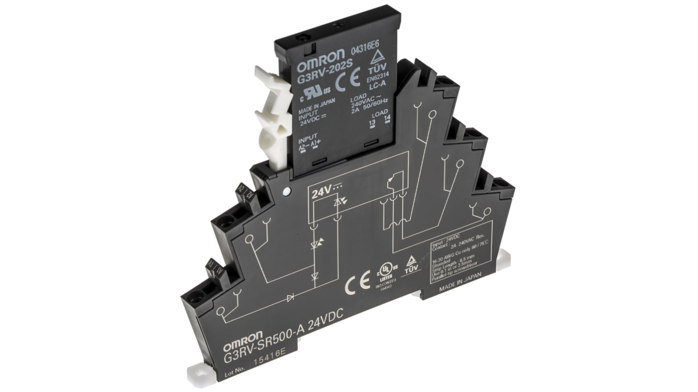 Omron G3RV-SR Halbleiter-Interfacerelais, 2 A max., DIN-Schienen 264 V ac max. / 24 V ac/dc max. Nulldurchgang