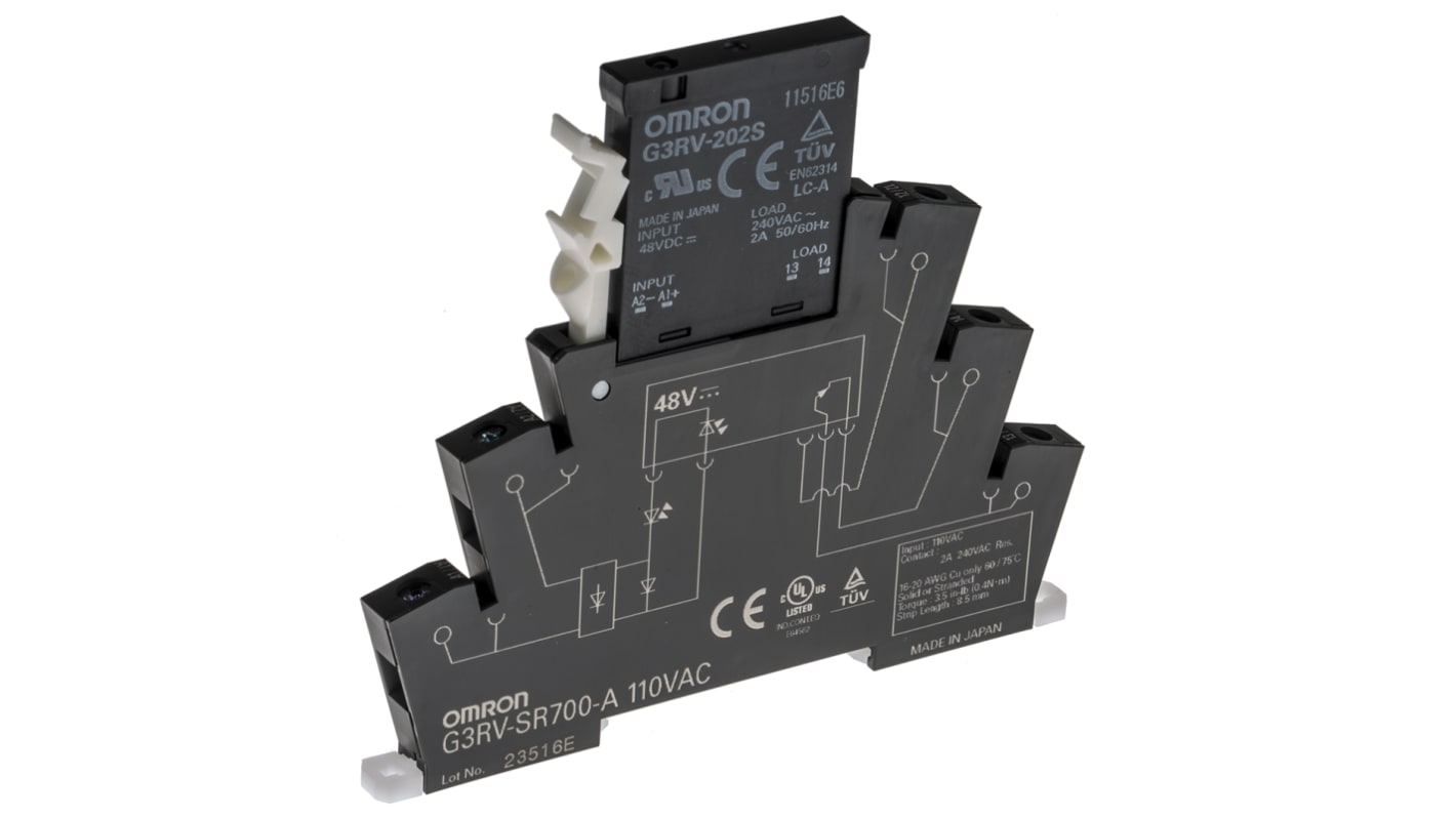 Omron G3RV-SR Series Solid State Interface Relay, 110 V ac Control, 2 A Load, DIN Rail Mount