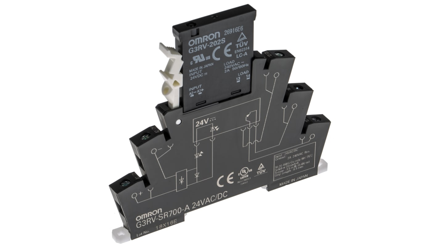 Omron G3RV-SR Series Solid State Interface Relay, 24 V ac/dc Control, 2 A Load, DIN Rail Mount