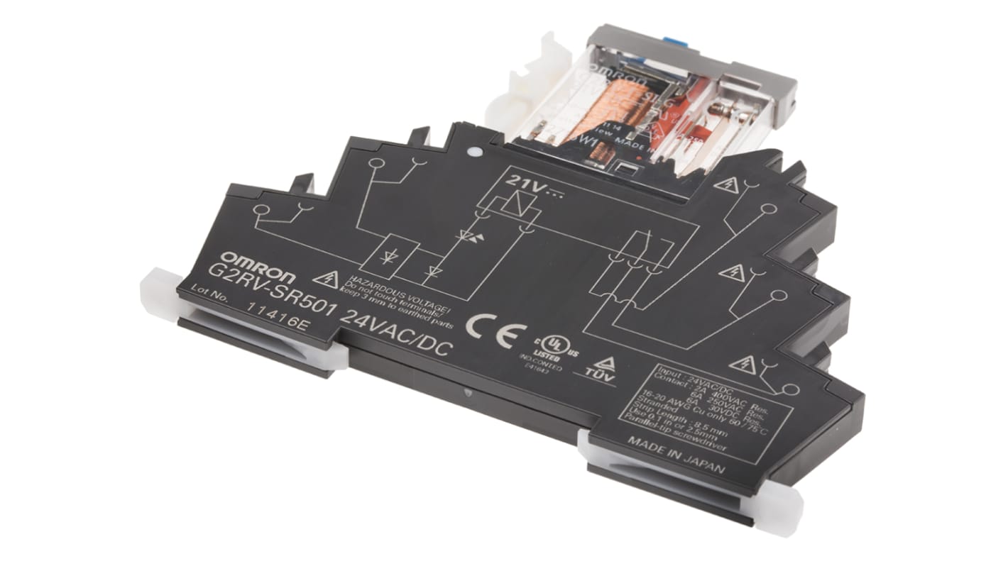 Relé de potencia sin enclavamiento Omron G2RV de 1 polo, SPDT, bobina 24V ac/dc, 6A, Carril DIN