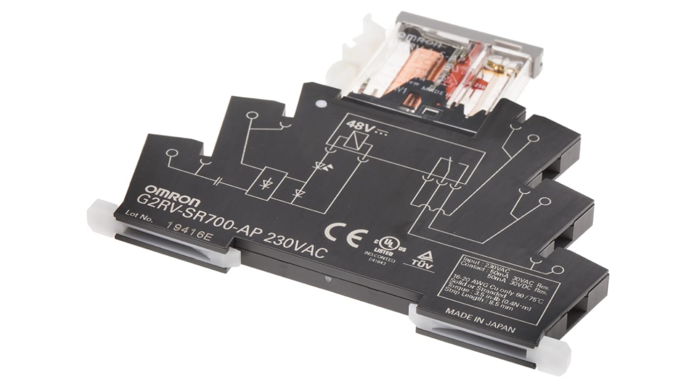 Relé modular Omron G2RV, SPDT, 230V ac, 50mA, para carril DIN