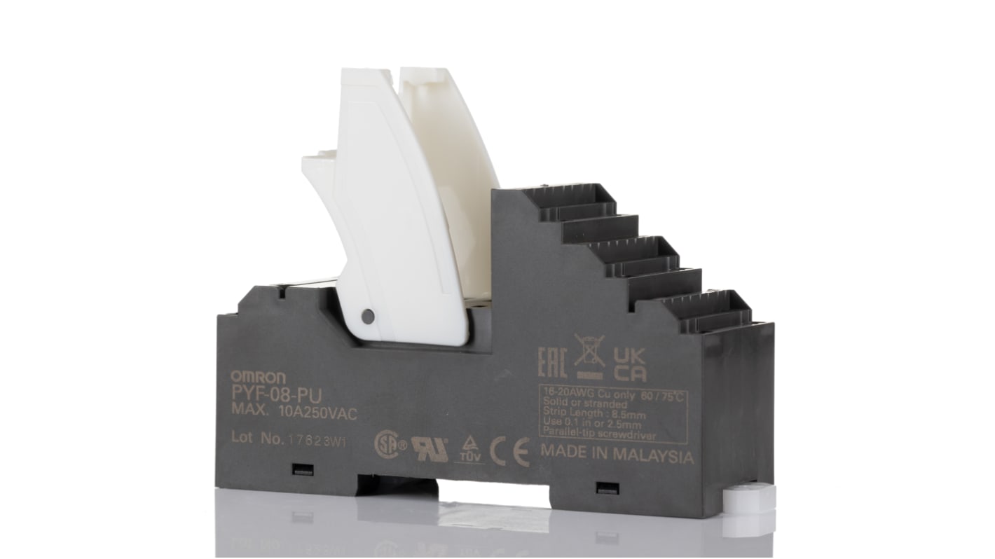 Omron PYF 8 Pin 250V ac DIN Rail Relay Socket, for use with MY Series General Purpose Relay