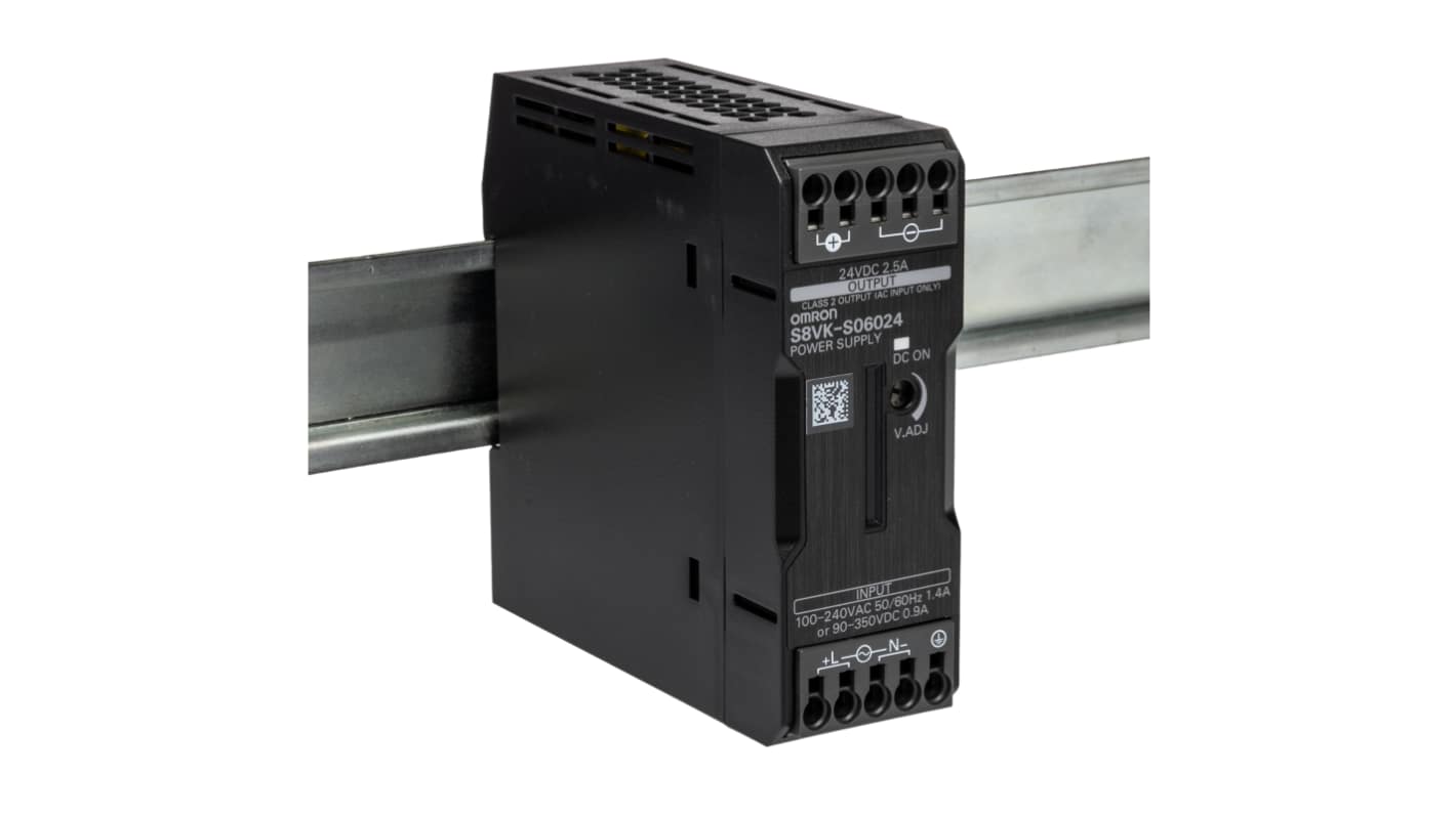 Omron S8VK-S Switched Mode DIN Rail Power Supply, 85 → 264 V ac / 90 → 350V dc ac, dc Input, 24V dc dc