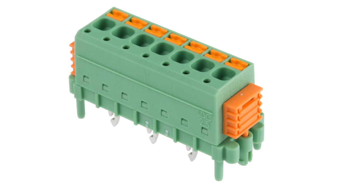 Phoenix Contact SDC 2.5/ 7-PV-5.0-ZB Series PCB Terminal Block, 7-Contact, 5mm Pitch, Through Hole Mount, 1-Row, Screw