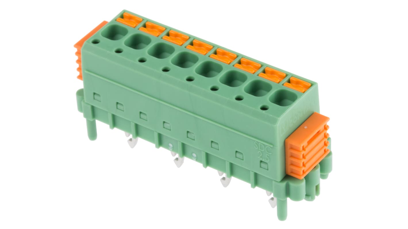 Phoenix Contact SDC 2.5/ 8-PV-5.0-ZB Series PCB Terminal Block, 8-Contact, 5mm Pitch, Through Hole Mount, 1-Row, Screw