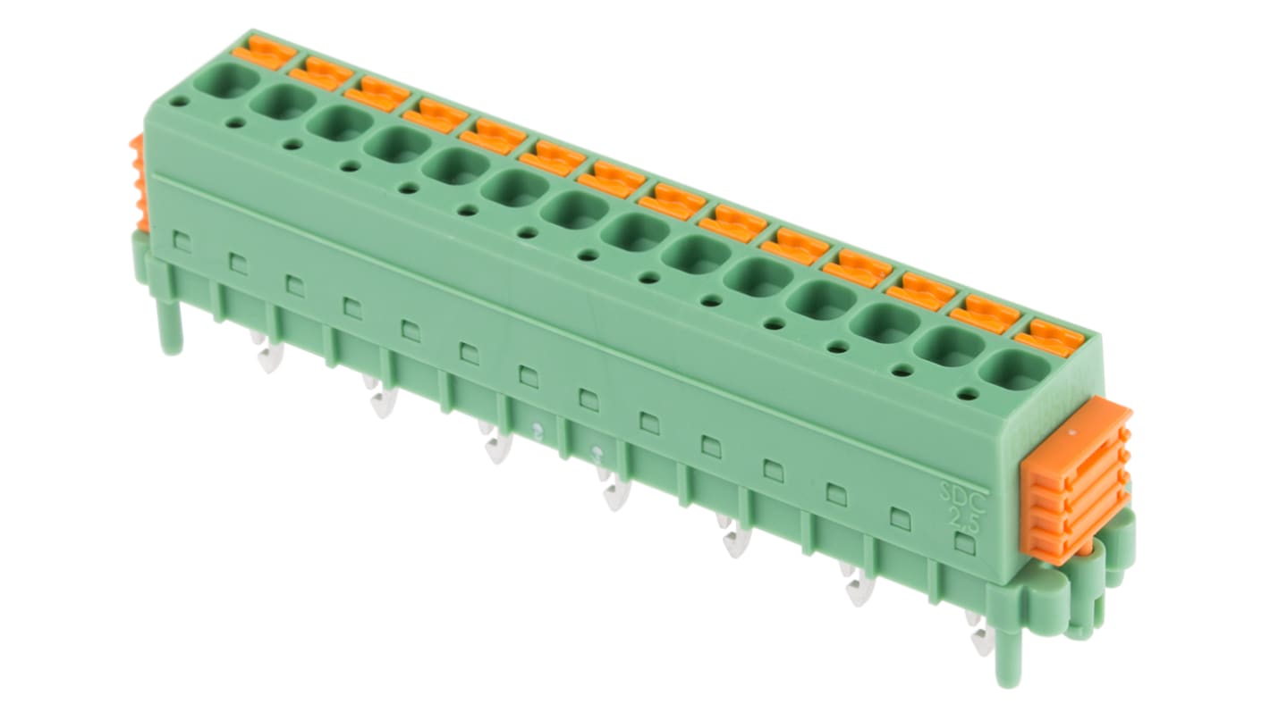 Phoenix Contact SDC 2.5/14-PV-5.0-ZB Series PCB Terminal Block, 14-Contact, 5mm Pitch, Through Hole Mount, 1-Row, Screw