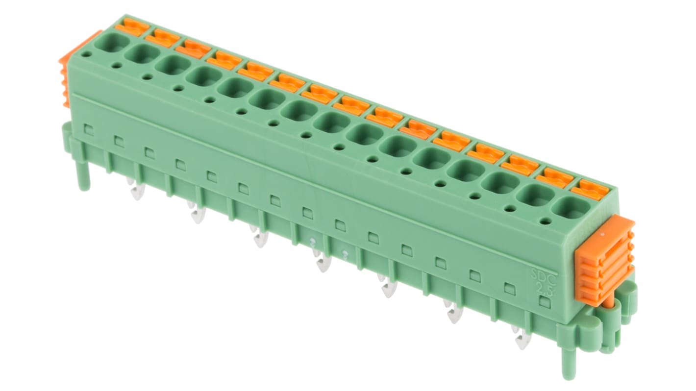 Phoenix Contact SDC 2.5/15-PV-5.0-ZB Series PCB Terminal Block, 15-Contact, 5mm Pitch, Through Hole Mount, 1-Row, Screw