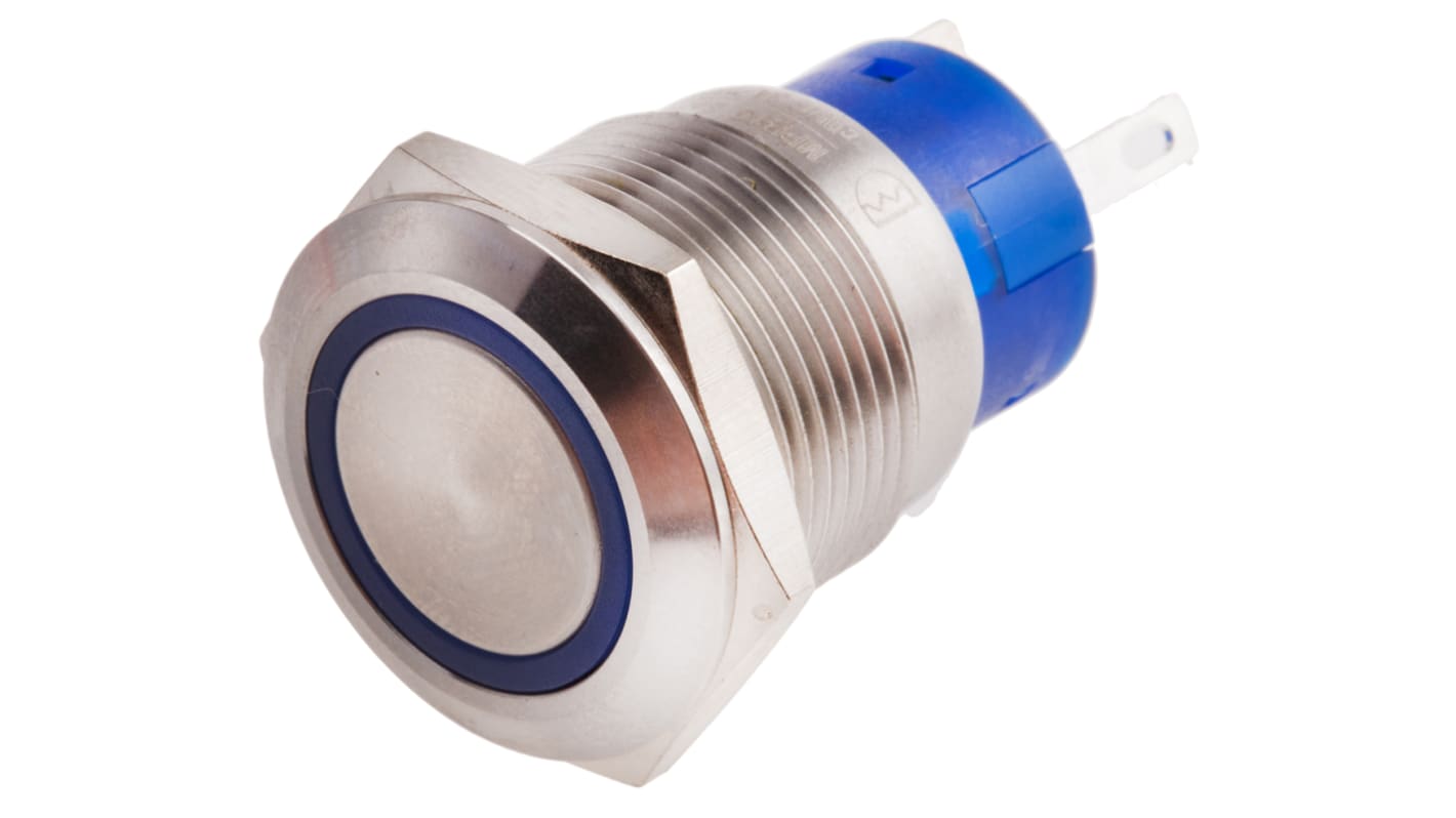 RS PRO Illuminated Push Button Switch, Latching, Panel Mount, 19.2mm Cutout, SPDT, Blue LED, 250V ac, IP67