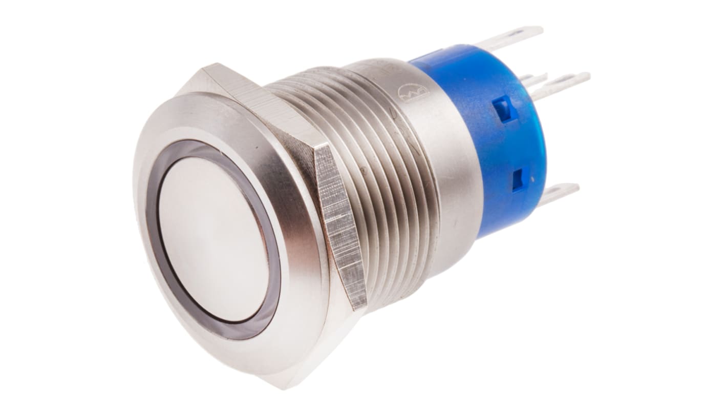 RS PRO Illuminated Push Button Switch, Latching, Panel Mount, 19.2mm Cutout, SPDT, White LED, 250V ac, IP67